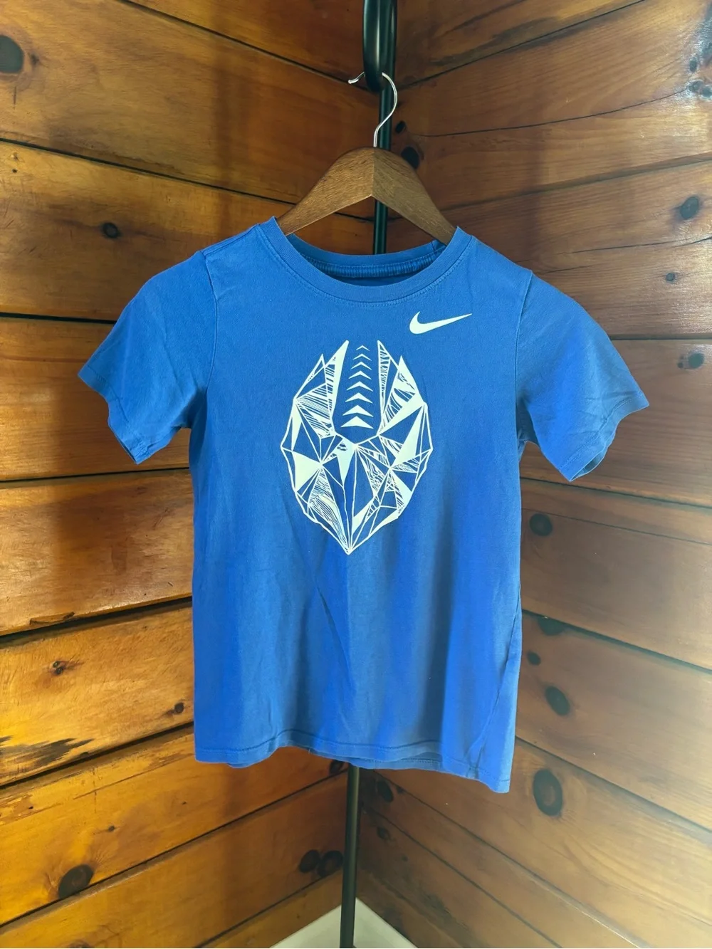 Nike Youth Medium Blue Geometric Football Graphic T Shirt Athletic Cotton Tee